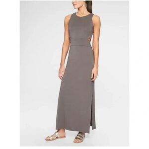 Athleta Cut Out Maxi Dress Size SP stretch knit gray silver bells